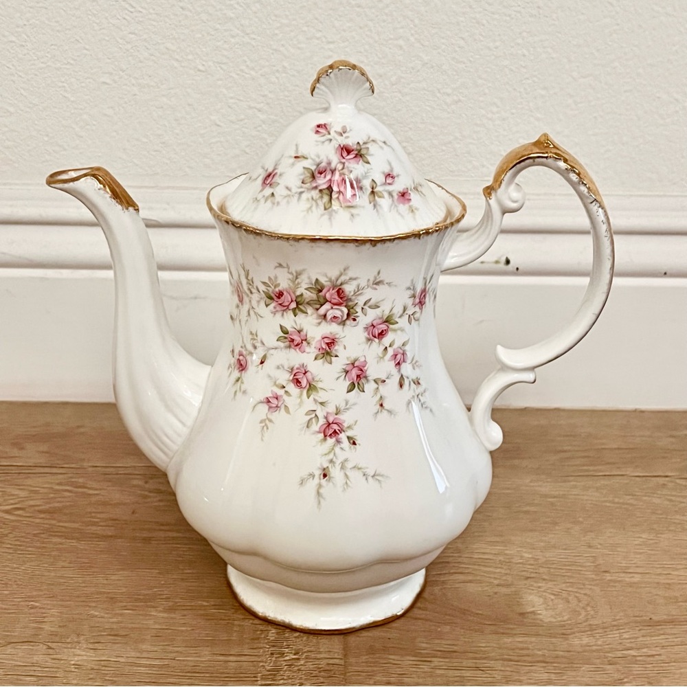 Vtg Paragon "Victoriana Rose" Fine Bone China Tea Coffee Pot & Lid, Pink‎ Rose